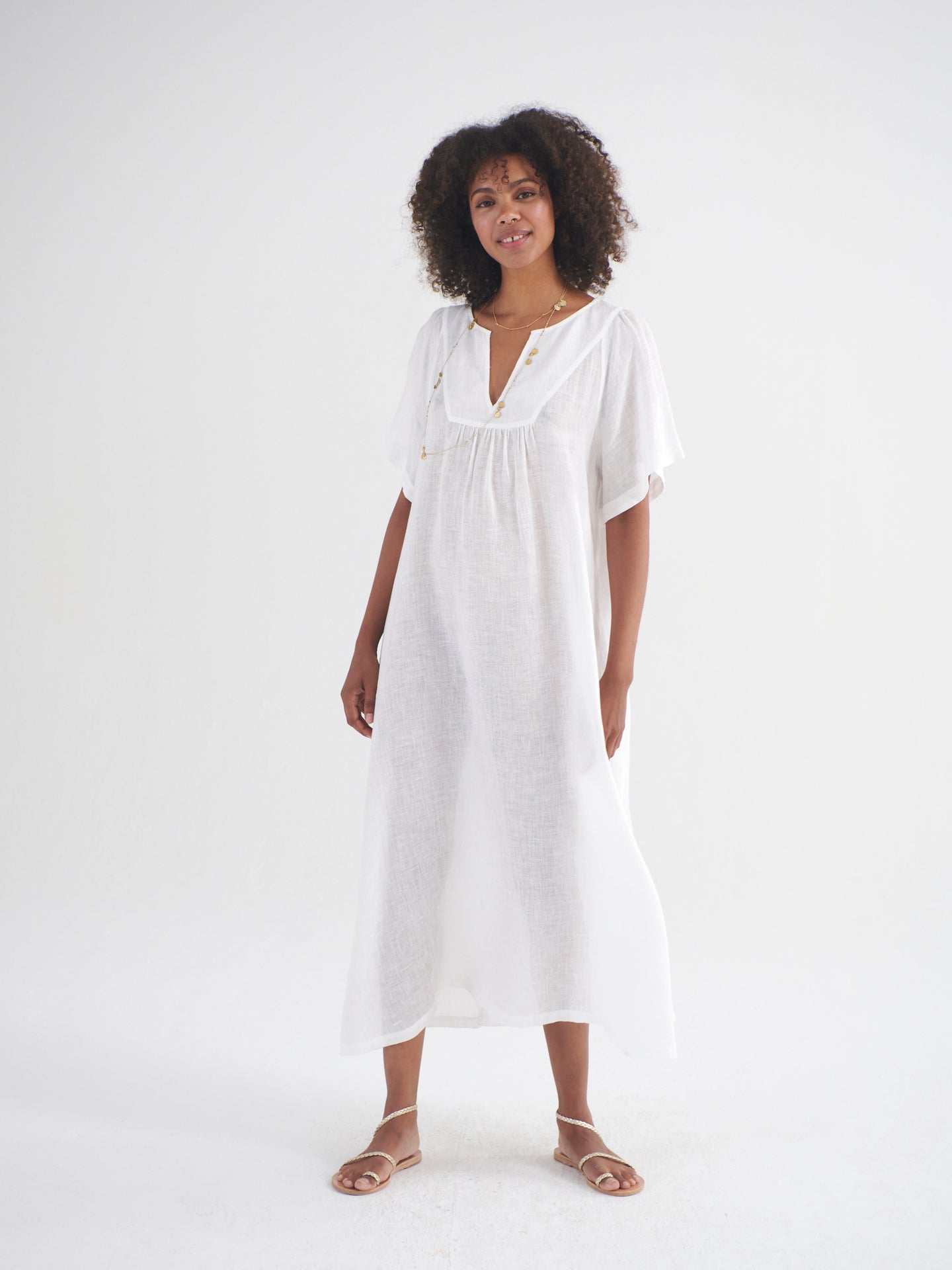 Verity gauze linen v neck dress - White