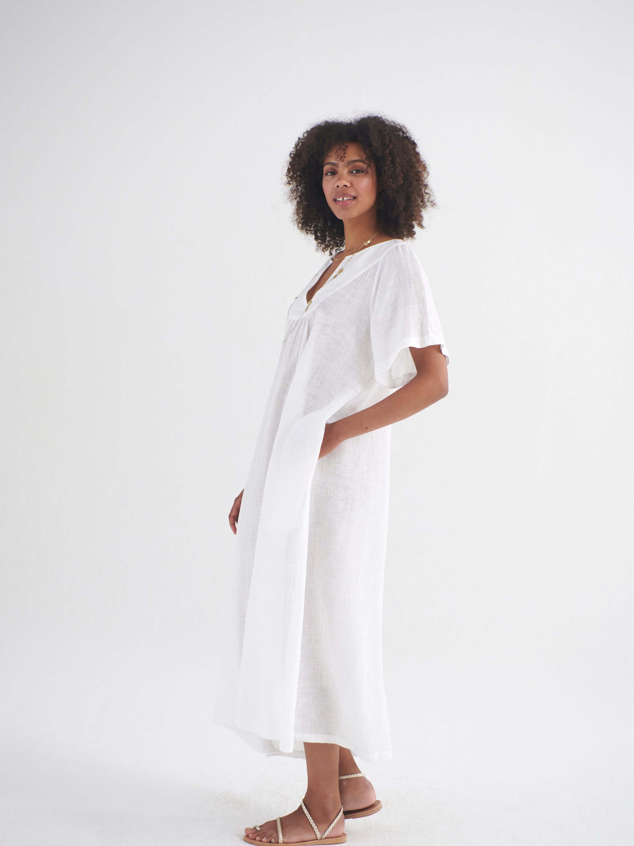 Verity gauze linen v neck dress in white – NRBY Clothing