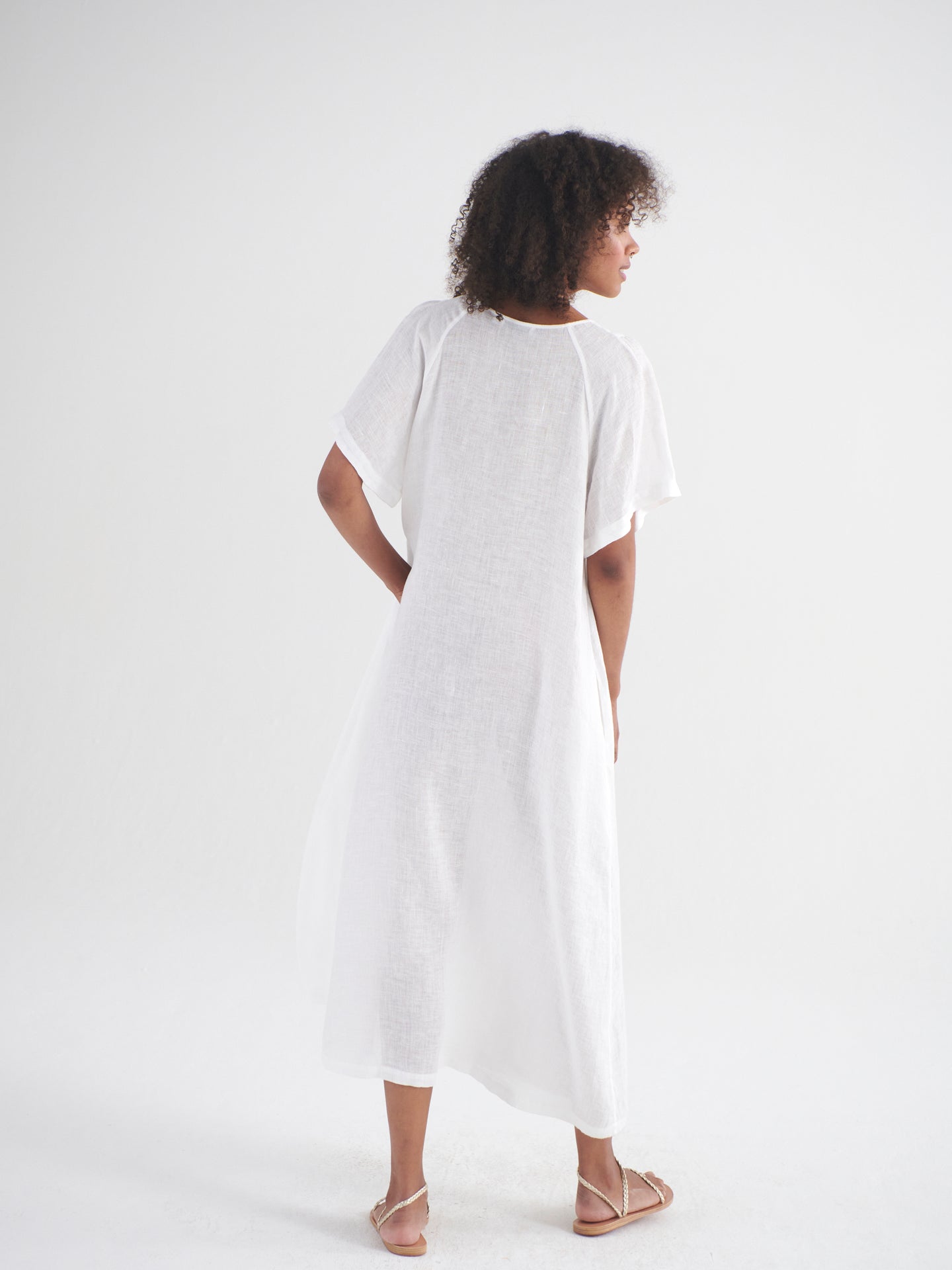 Verity gauze linen v neck dress - White