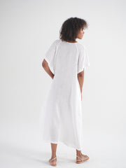 Verity gauze linen v neck dress - White