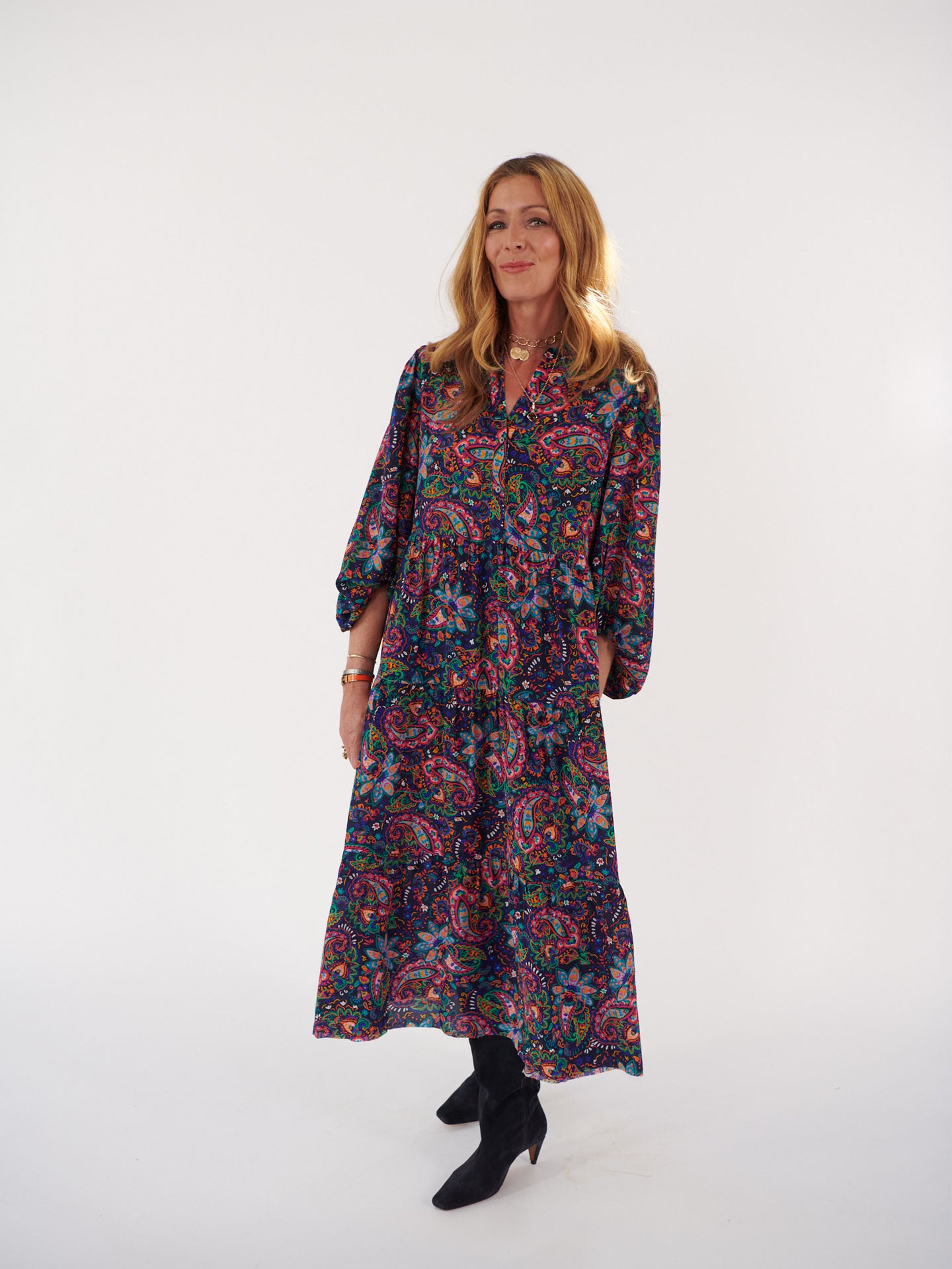 Ana silk painterly paisley dress