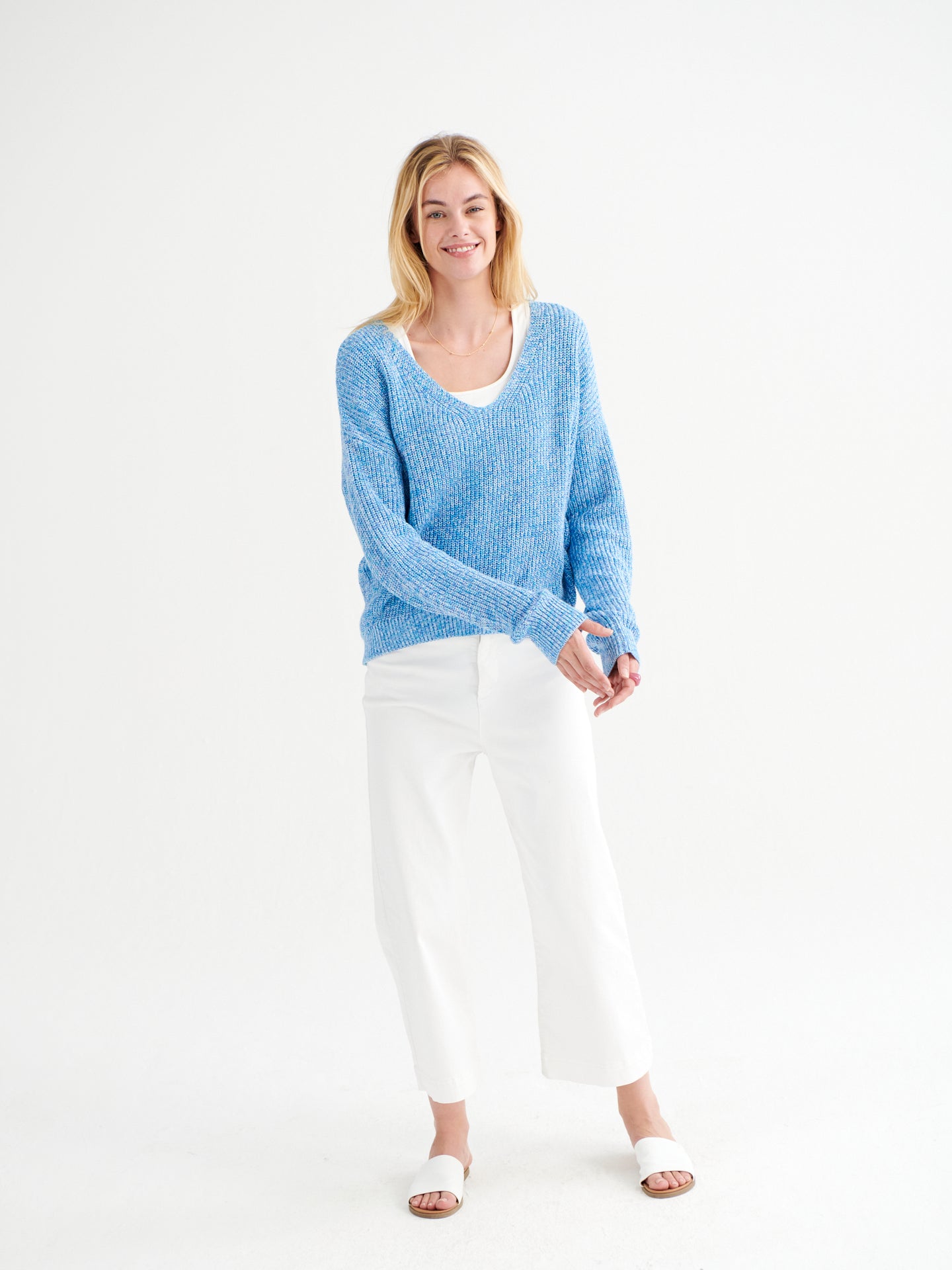 Sandy cotton cashmere blend v neck sweater - Blue Multi
