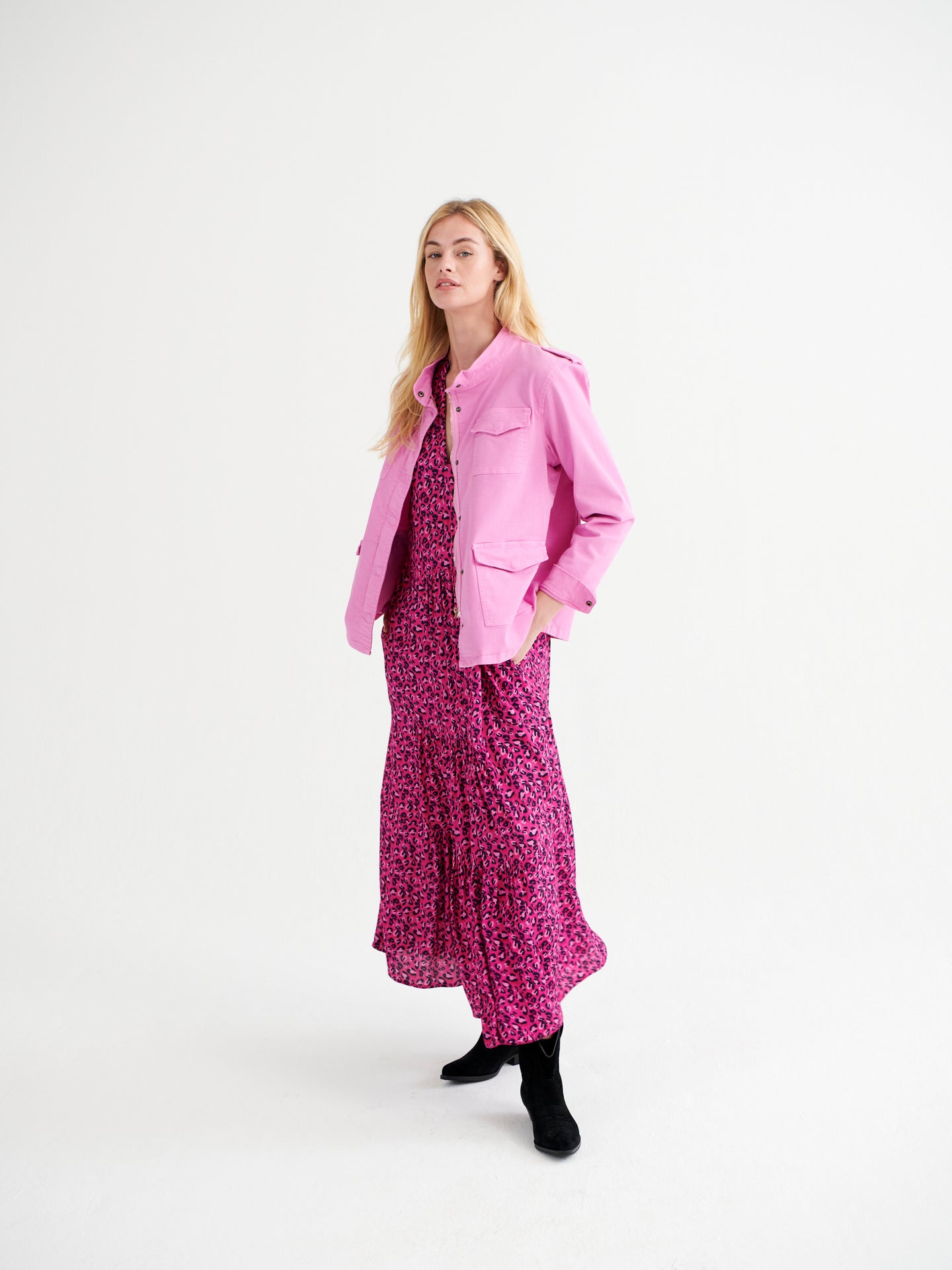 Monica cotton utility jacket - Bubblegum Pink