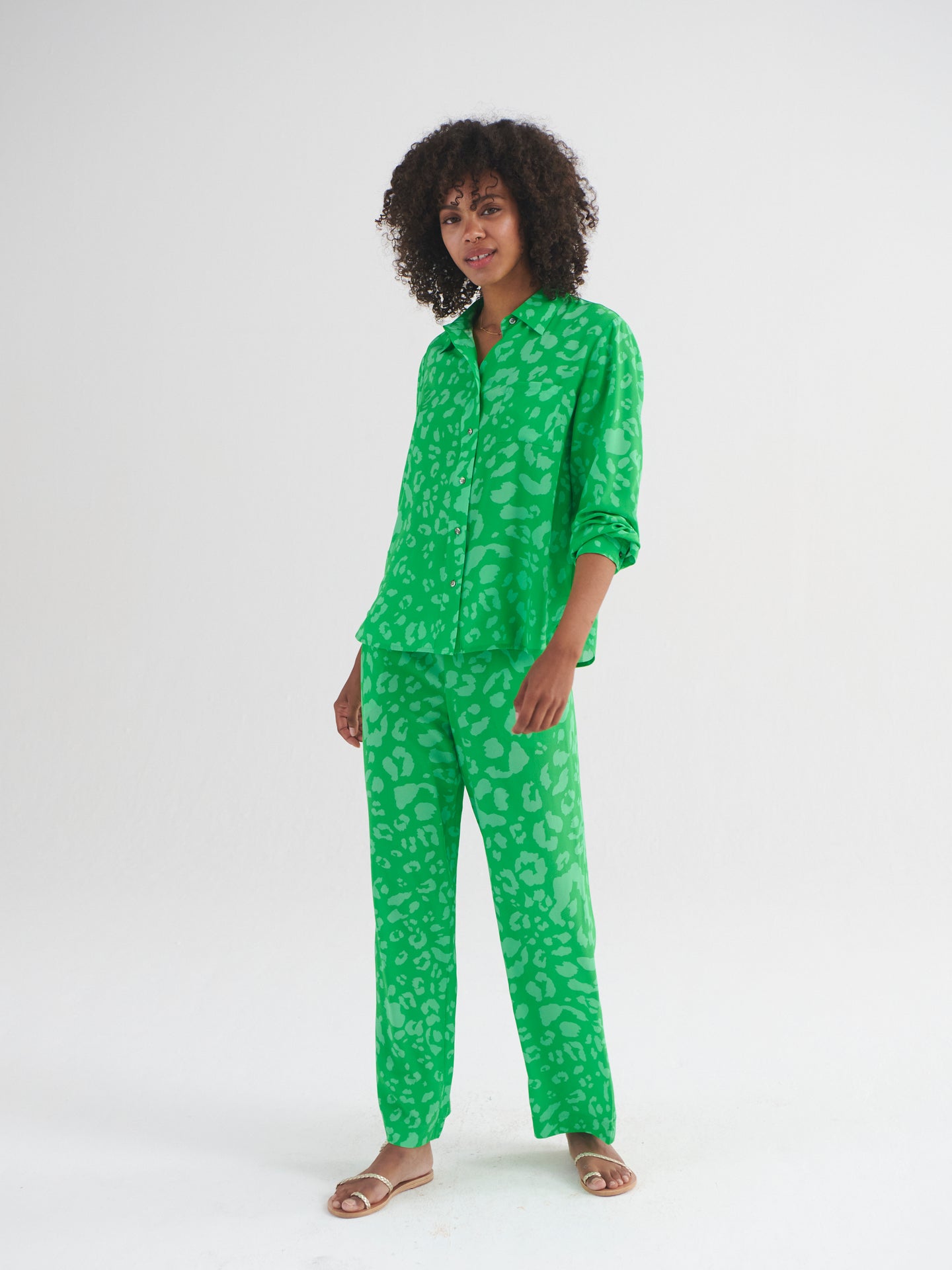 Thea silk tonal animal trousers