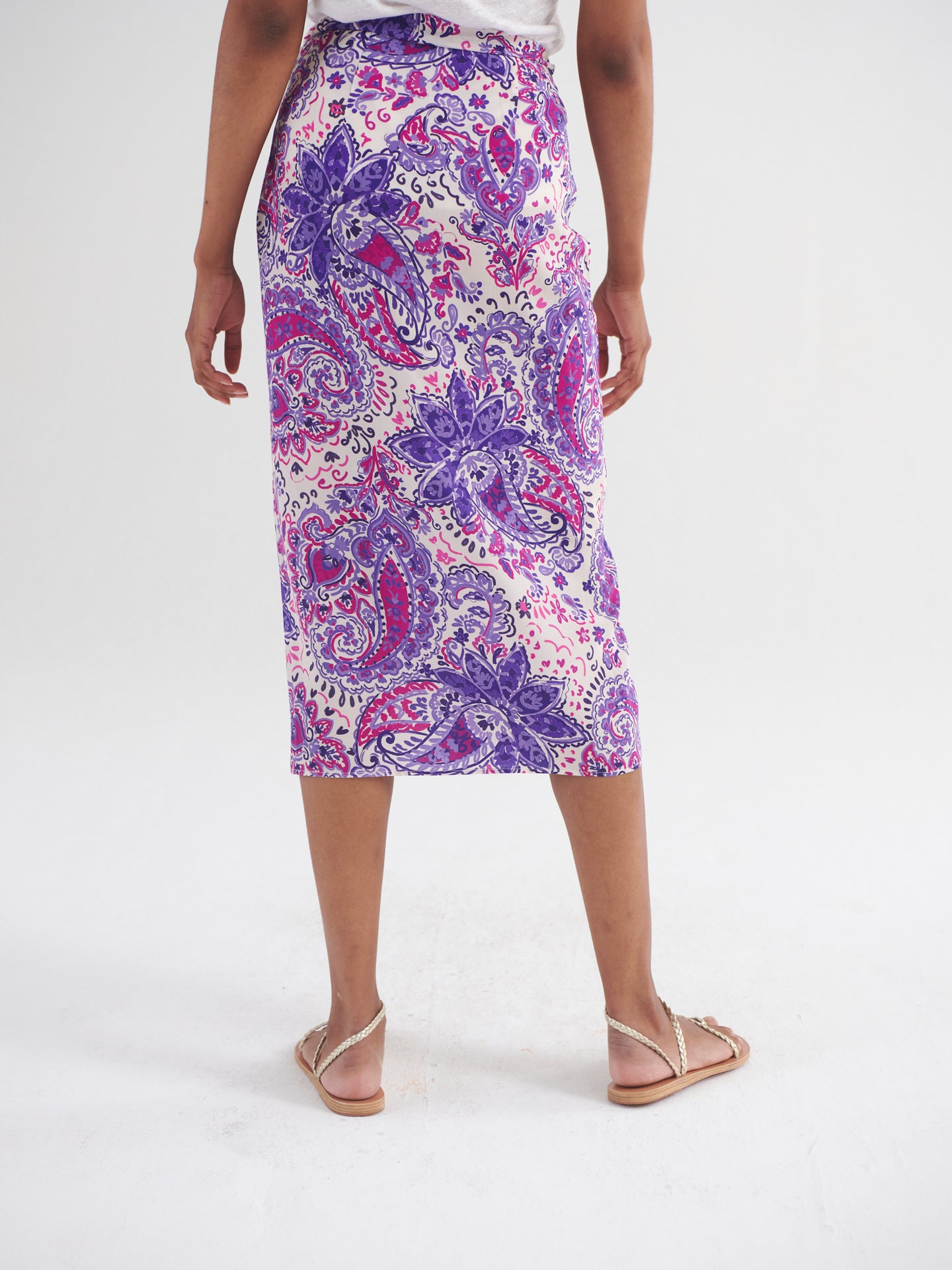 Himari silk giant painterly paisley skirt - Giant Paisley Cream