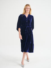 Ana velvet tiered dress - Navy
