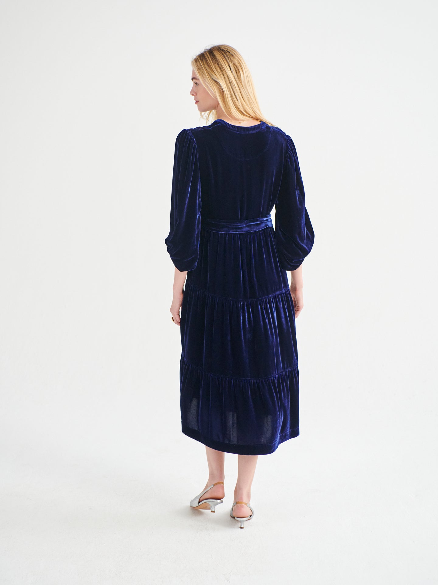 Ana velvet tiered dress - Navy