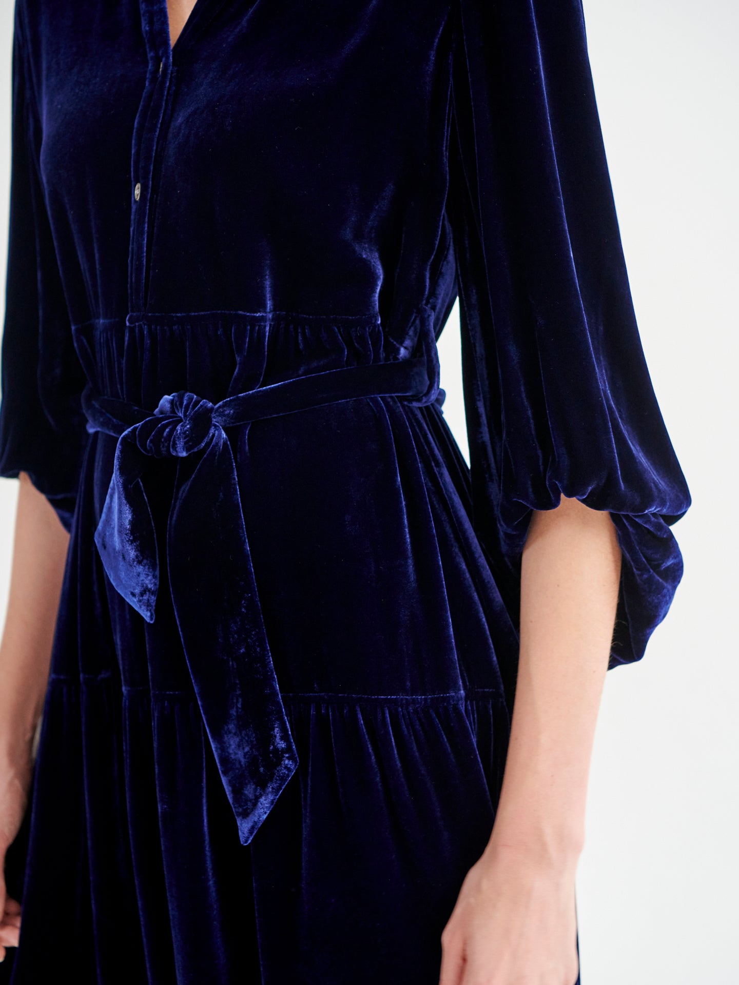 Ana velvet tiered dress - Navy