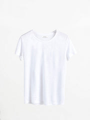 Charlie Linen Crew Neck T Shirt - White