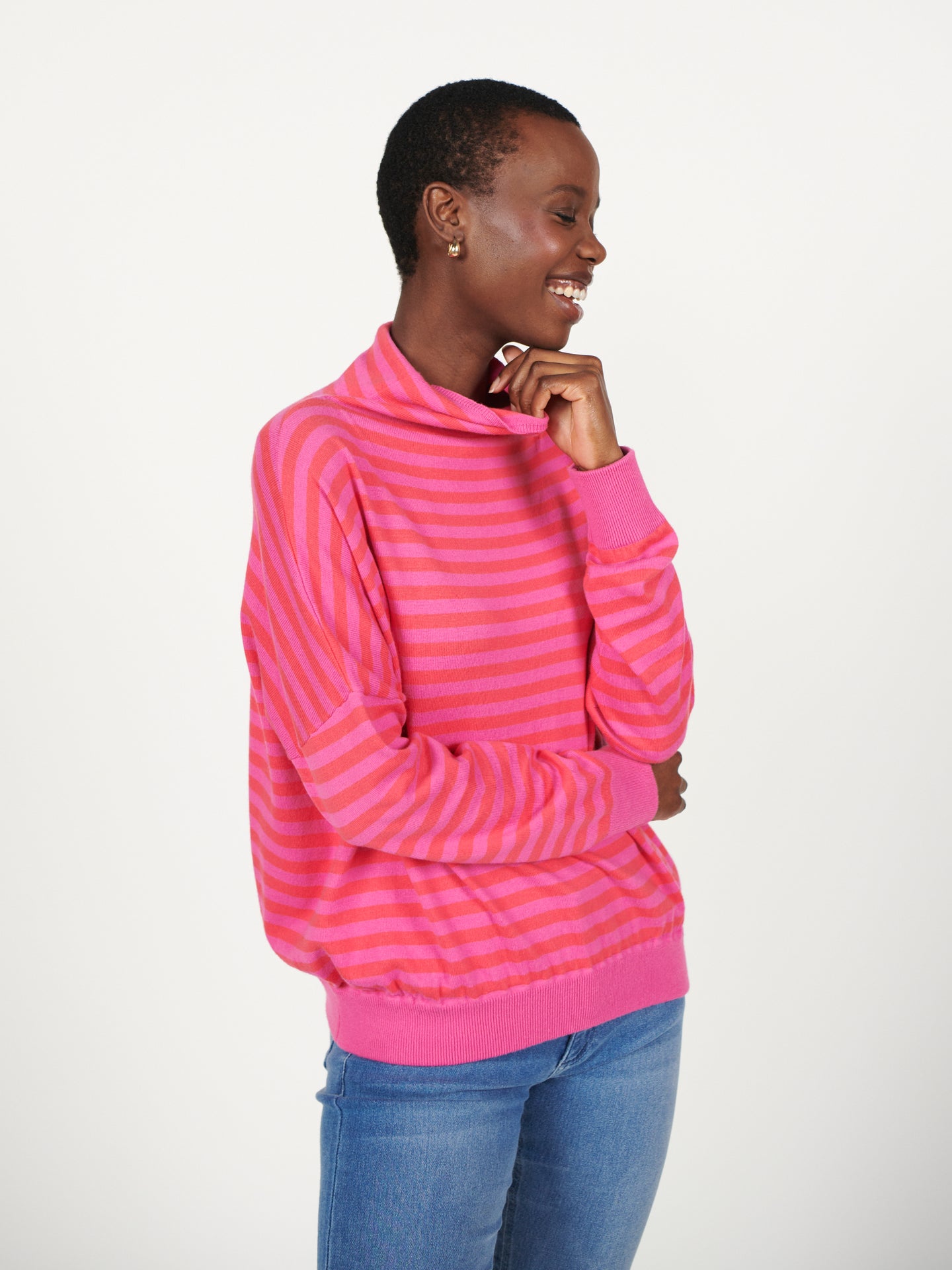 Jayne funnel neck tunic stripe sweater - Pink & Red
