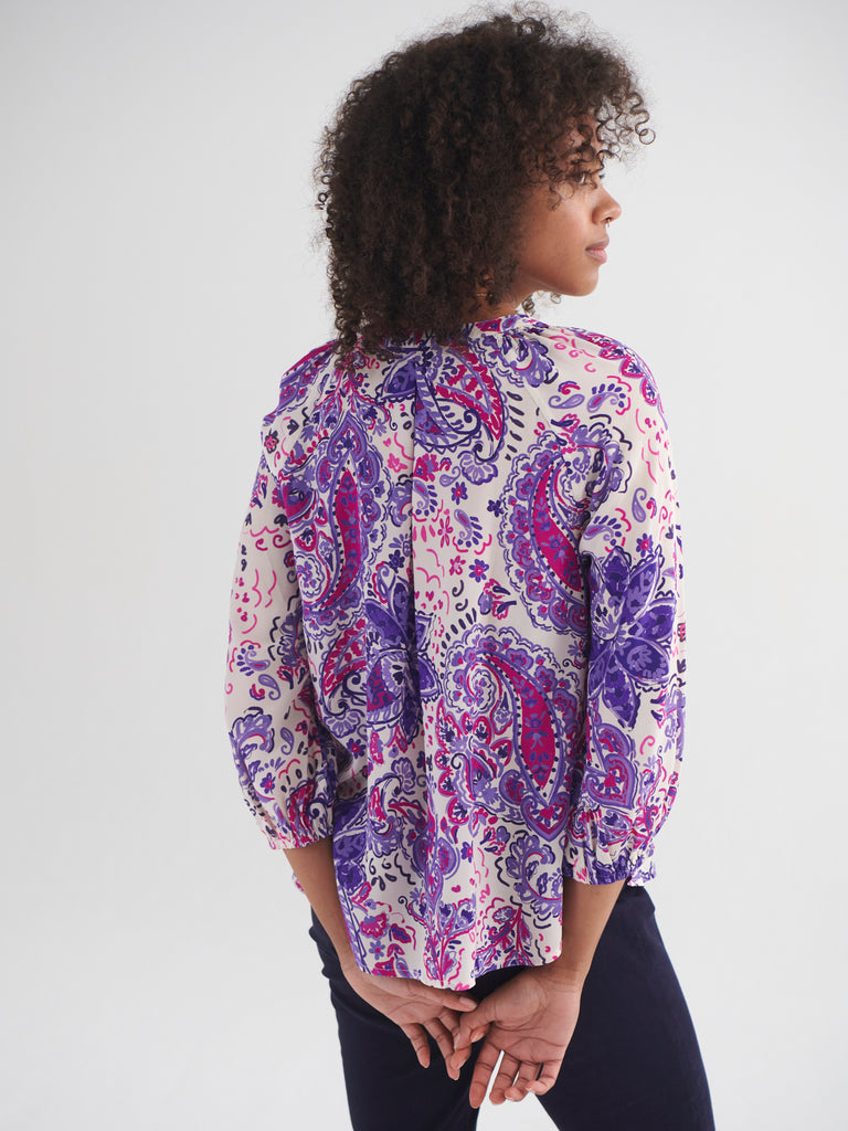 Lara silk giant painterly paisley shirt – Giant Paisley Cream – NRBY