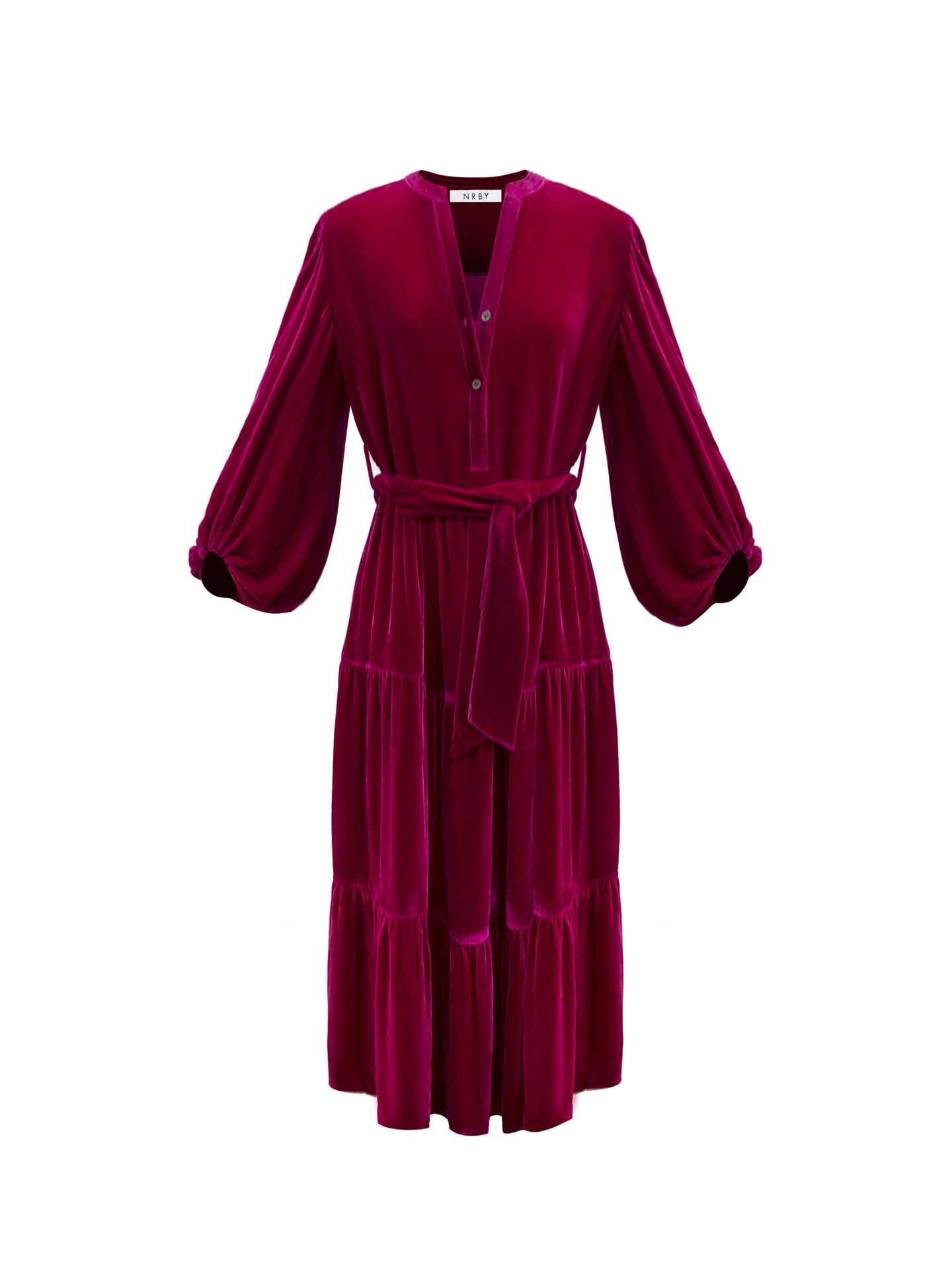 Ana velvet tiered dress - Hot Pink