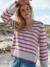 Tilly cotton cashmere blend v neck sweater - Pink Stripe