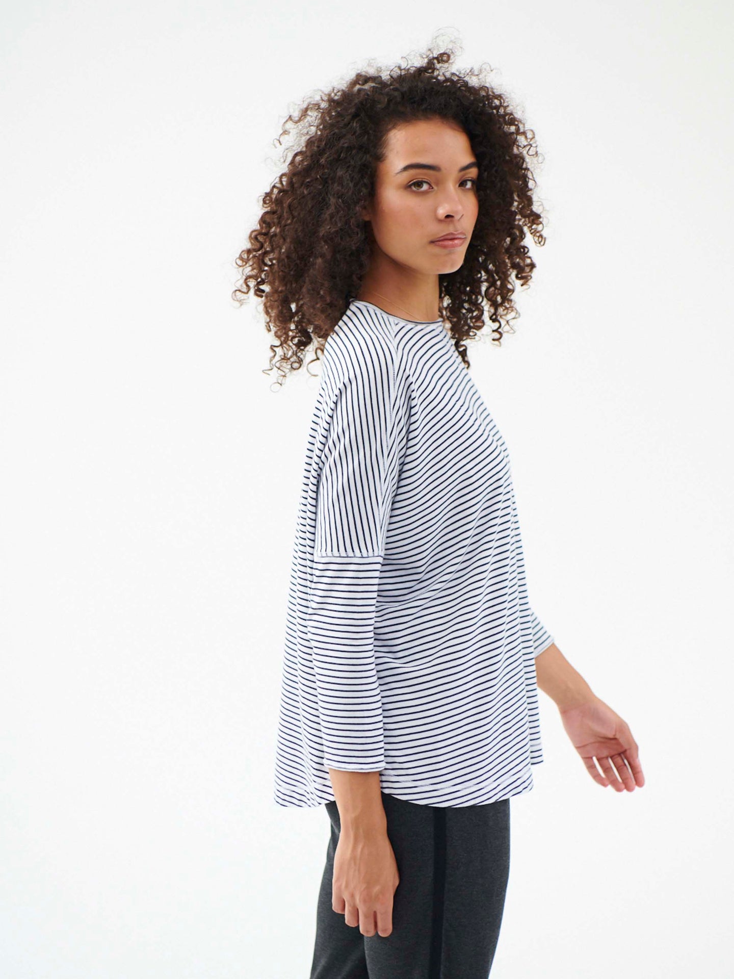 Faye cotton oversized t-shirt - Navy / White Stripe