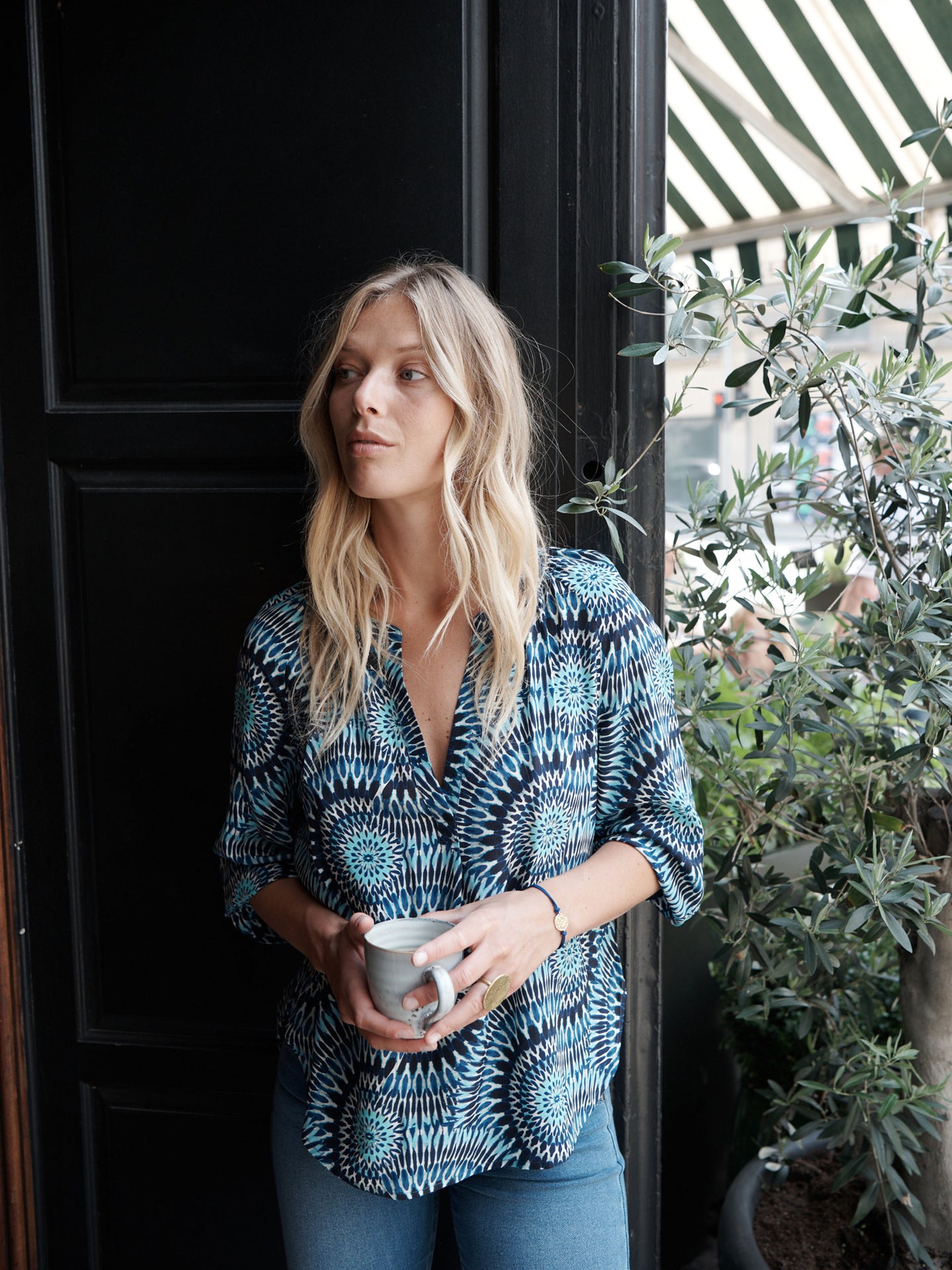 Lara silk ikat print shirt
