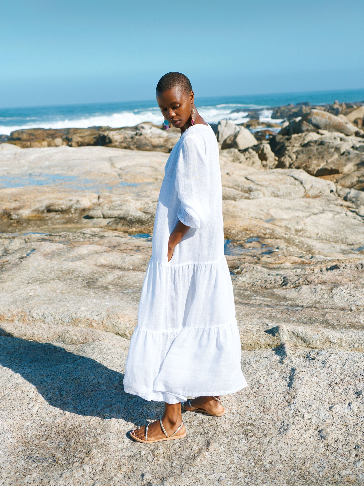 Brooke gauze linen tiered dress white NRBY Clothing Brooke gauze linen tiered dress white NRBY Clothing