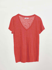 Charlie linen v-neck t-Shirt - Geranium | NRBY Clothing